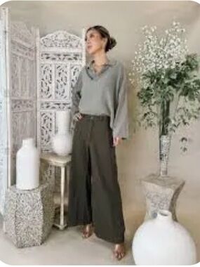 CP Shades Olive Wide-Leg High-Rise Pants